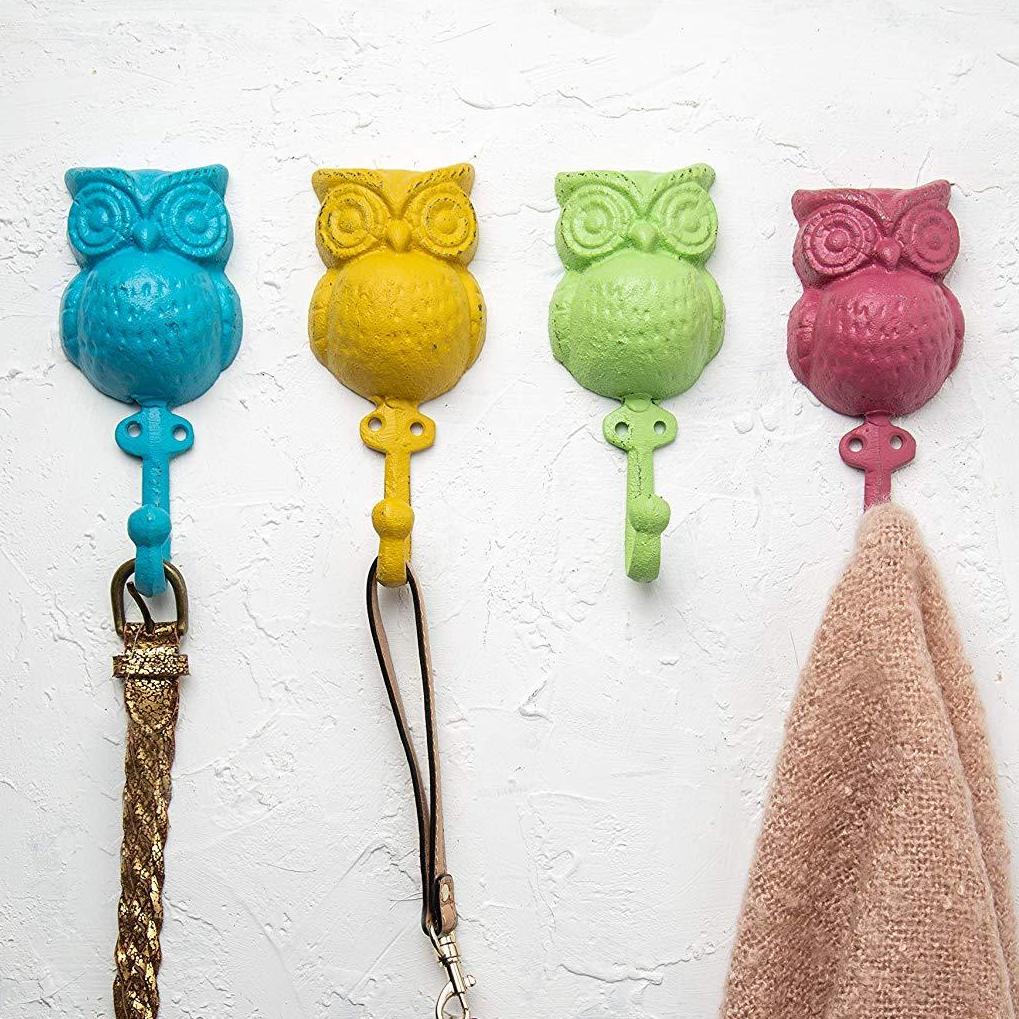 Colorful Owl Decorative Wall Hooks – Set of 4