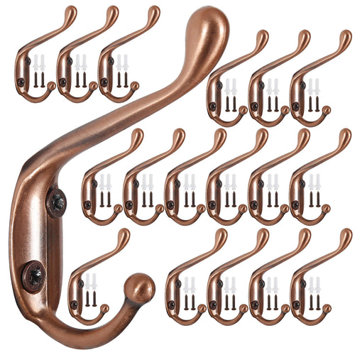 WEBI Dual Coat Hook, 18 Set Metal Double Robe Hook Decorative Coat Hat Hook,Bath Towel Closet Clothes Hanger,Garment Rail Rack Holder, Wall Mount Entryway Kitchen,Antique Copper