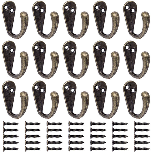Jetovo 20 Pcs Wall Mounted Hook Robe Hooks Single Coat Hanger with 45 Pcs Screws (Bronze)