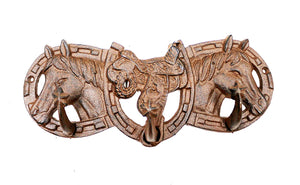 Comfy Hour 4" Cast Iron Saddle and horse Head Triple Coat Hook Clothes Rack Decorative Key Chain Wall Hanger