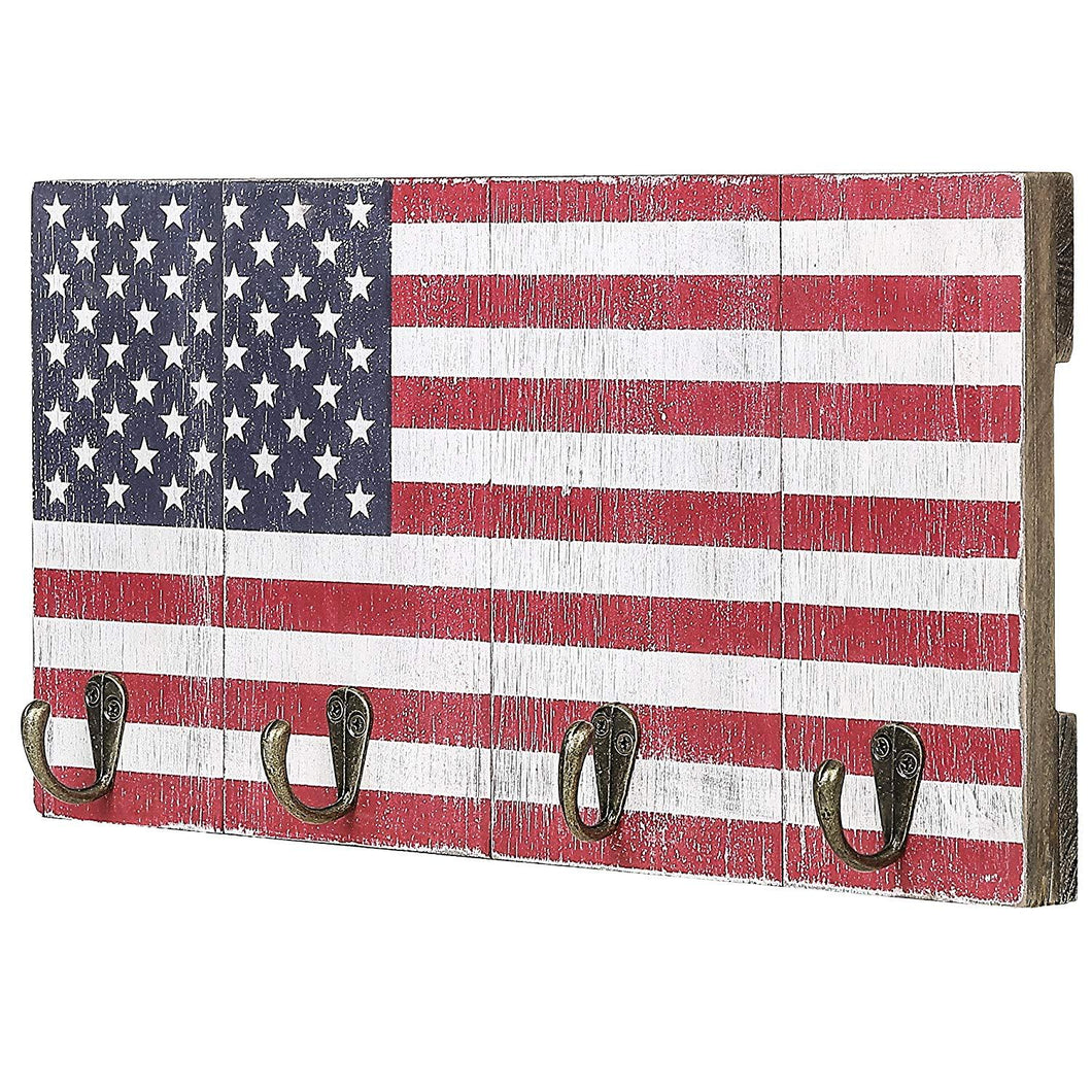 All-American Flag Design Wood Entryway Rack