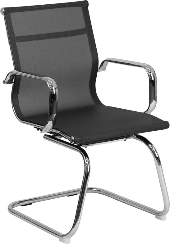 Commercial Grade Transparent Black Mesh Side Reception Chair with Chrome Sled Base