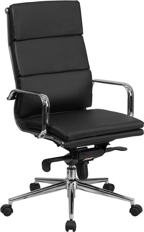 Commercial Grade High Back Black Bonded Leather Executive Swivel Office Chair with Synchro-Tilt Mechanism and Arms