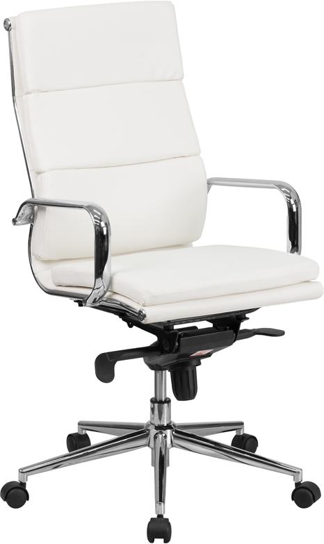 Commercial Grade High Back White Bonded Leather Executive Swivel Office Chair with Synchro-Tilt Mechanism and Arms