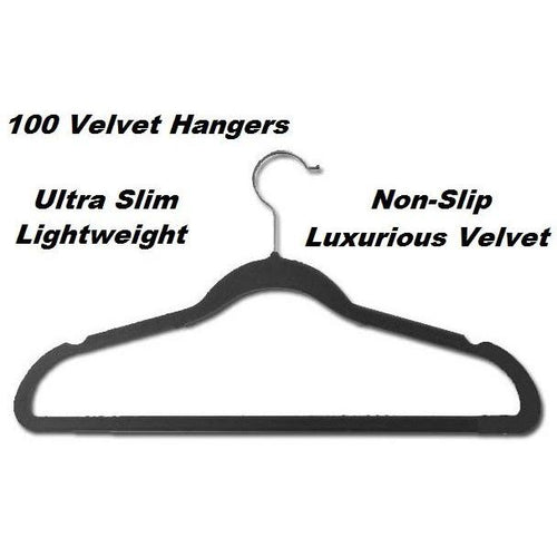 100 Black Space Saving Velvet Coat Hangers
