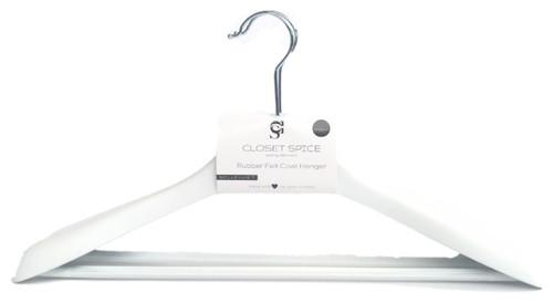 Closet Spice Rubber Coated Wide Shoulder Plastic Non-Slip Coat Hangers with Non-Slip Pant Bar - Set of 4 (White)